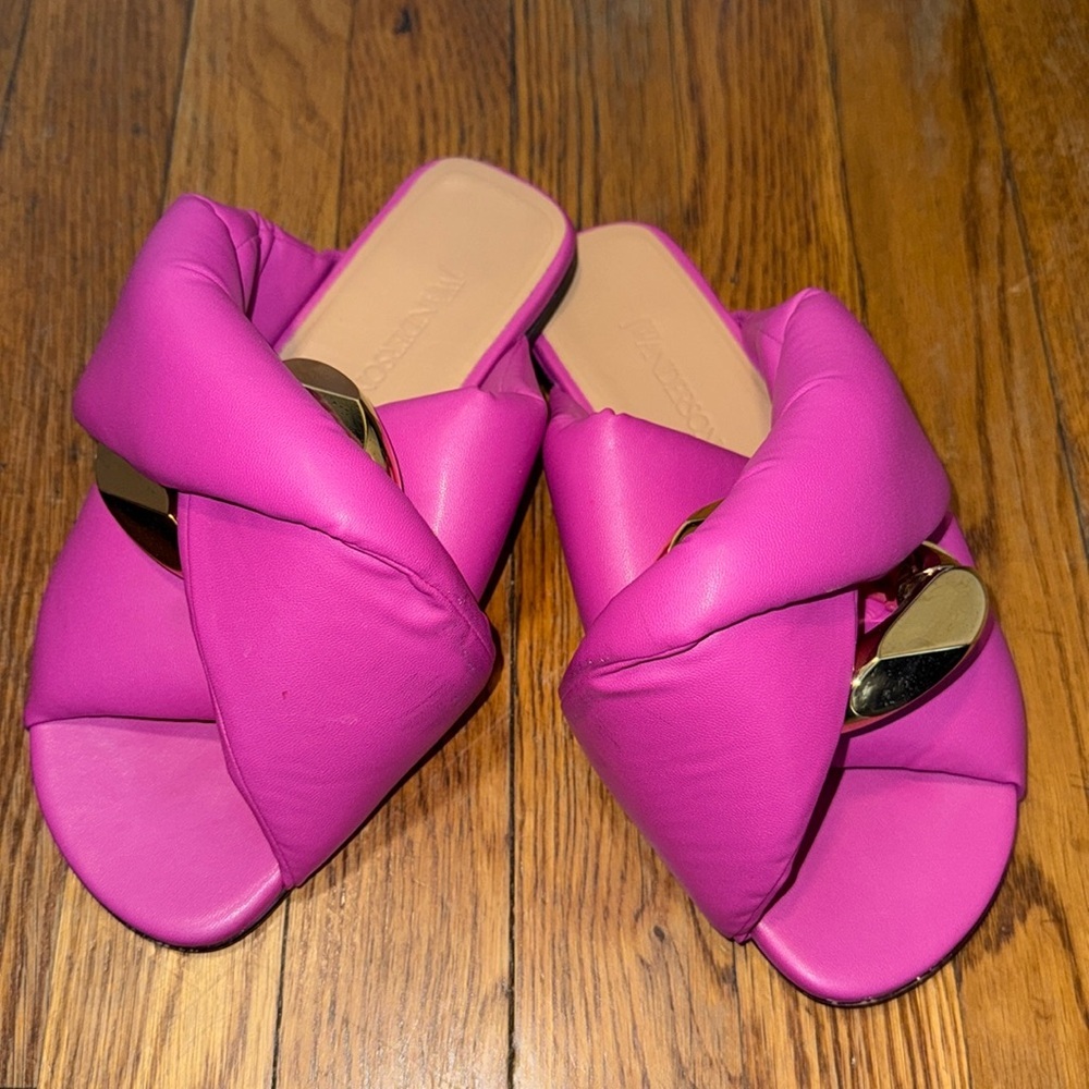 JW ANDERSON Chain flat sandals Hot Pink Knotted Slide Sandals with Gold Sz 6.5 - Picture 5 of 15